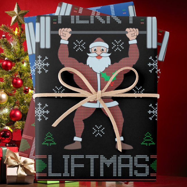 Merry Liftmas Ugly Christmas Gym Workout Wrapping Paper Sheet (Creator Uploaded)