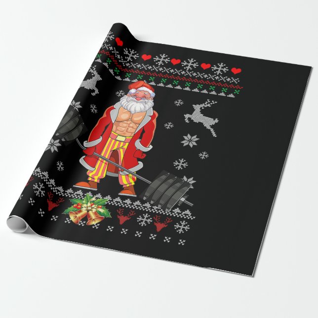 Merry Liftmas Ugly Christmas Pajama Santa Wrapping Paper (Unrolled)