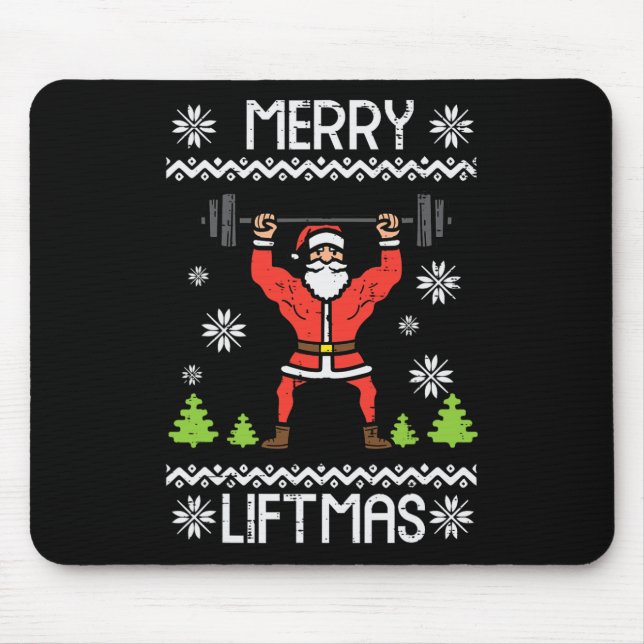 Merry Liftmas Ugly Christmas Xmas Workout Gym Body Mouse Mat (Front)
