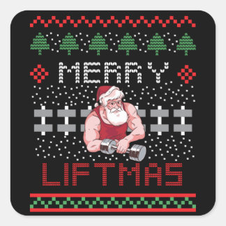 Merry Liftmas Ugly Cristmas Design Square Sticker