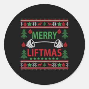Merry Liftmas Ugly Gym Workout Classic Round Sticker