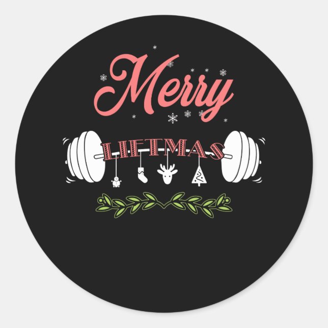 Merry Liftmas Weightlifting Christmas Classic Round Sticker (Front)