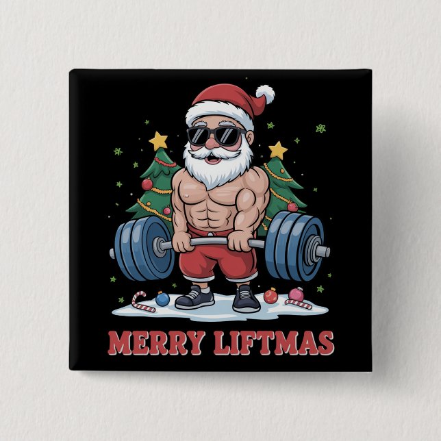 Merry Liftmas Weightlifting Santa Fitness Gym 15 Cm Square Badge (Front)