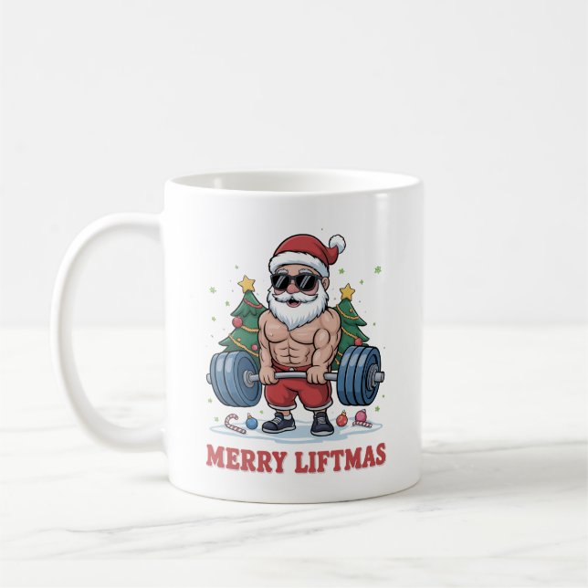 Merry Liftmas Weightlifting Santa Fitness Gym Coffee Mug (Left)