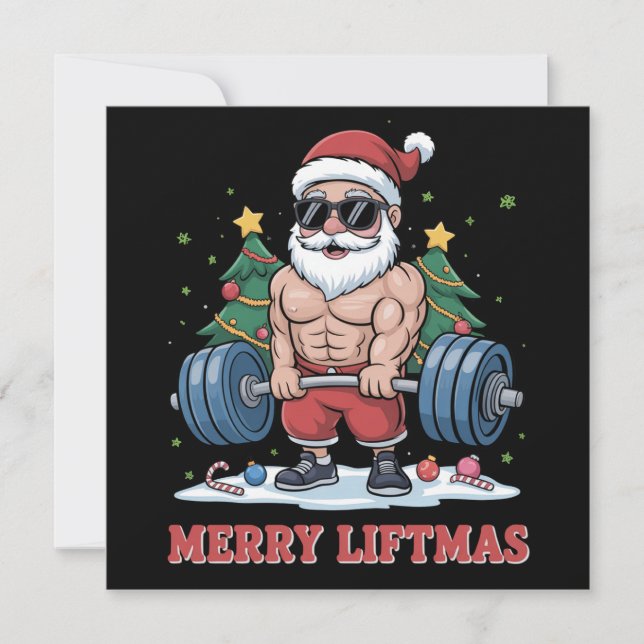 Merry Liftmas Weightlifting Santa Fitness Gym Holiday Card (Front)