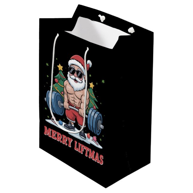 Merry Liftmas Weightlifting Santa Fitness Gym Medium Gift Bag (Front Angled)