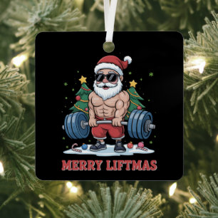 Merry Liftmas Weightlifting Santa Fitness Gym Metal Tree Decoration