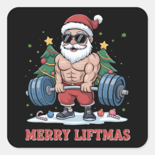 Merry Liftmas Weightlifting Santa Fitness Gym Square Sticker