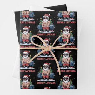 Merry Liftmas Weightlifting Santa Fitness Gym Wrapping Paper Sheet