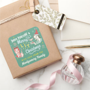 Merry Lit Christmas Retro Midcentury Modern Funny Square Sticker