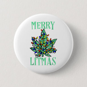 Merry litmas pot leaf christmas tree lights mariju 6 cm round badge
