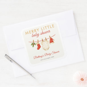 Merry Little Baby Clothesline Baby Shower  Square Sticker