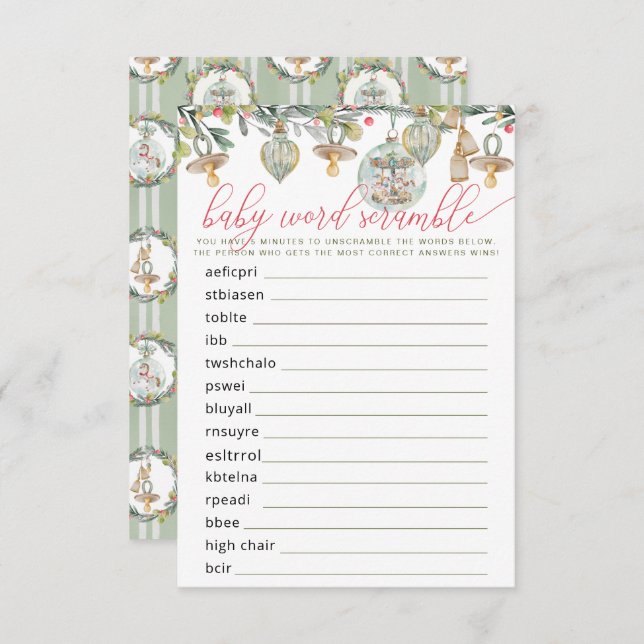 Merry Little Baby Shower Baby Word Scramble Game Enclosure Card (Front/Back)