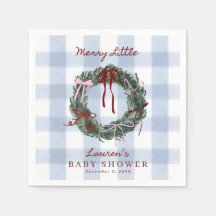 Merry Little Baby Shower Blue Gingham Napkins