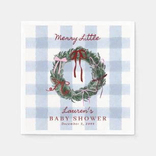 Merry Little Baby Shower Blue Gingham Napkins