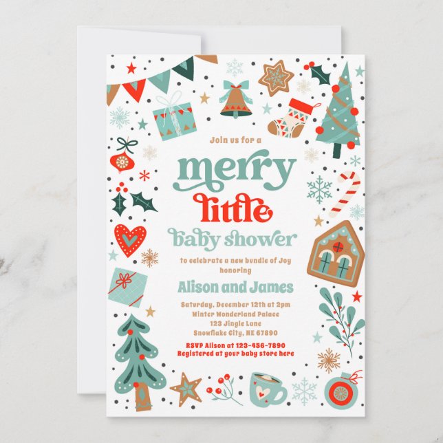 Merry Little Baby Shower Christmas Baby Shower Invitation (Front)