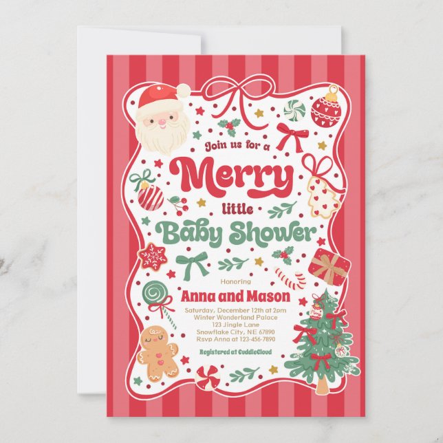Merry Little Baby Shower Christmas Coquette Bow  Invitation (Front)