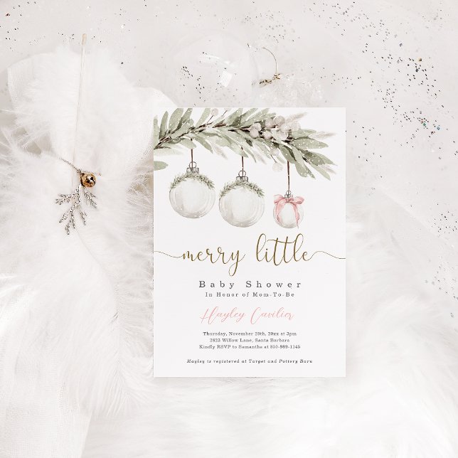 Merry Little Baby Shower Christmas Ornament Invitation (Creator Uploaded)