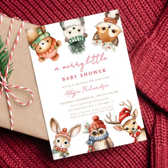 Merry little baby shower Christmas woodland animal Invitation (Creator Uploaded)