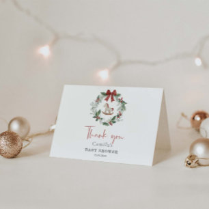 Merry Little Baby Shower Christmas Wreath Thank You Card