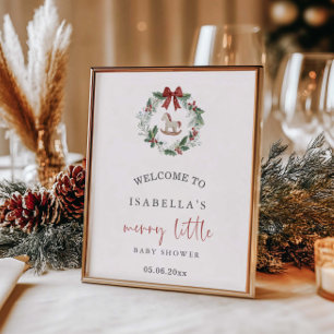 Merry Little Baby Shower Christmas Wreath Welcome Poster