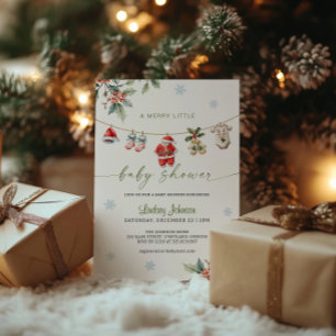 Merry Little Baby Shower Clothesline Baby Boy Invitation