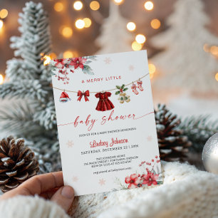 Merry Little Baby Shower Clothesline Baby Girl Invitation