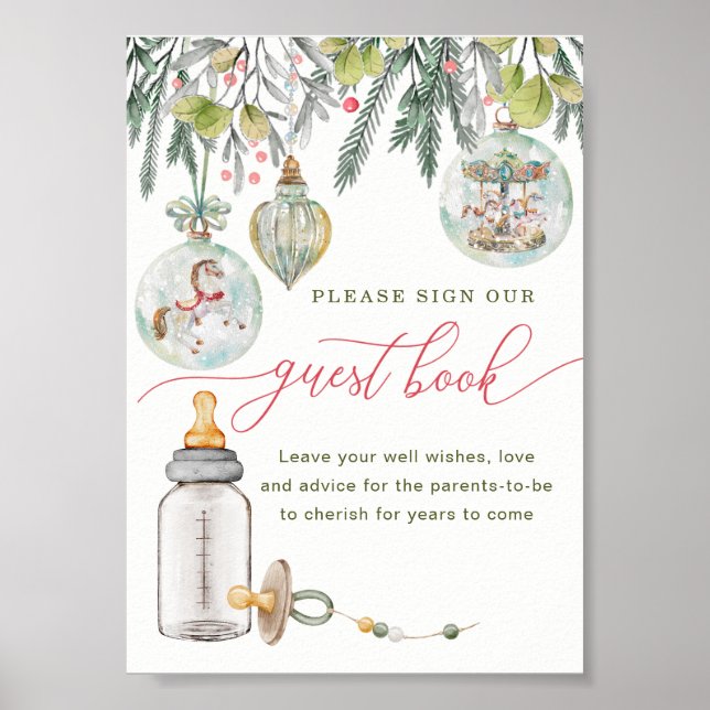 Merry Little Baby Shower Guest Book Sign (Front)