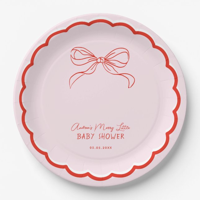Merry Little Baby Shower Hand Drawn Christmas Paper Plate (Front)