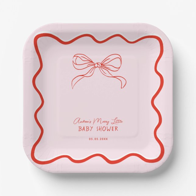 Merry Little Baby Shower Hand Drawn Christmas Paper Plate (Front)