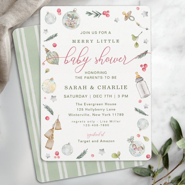 Merry Little Baby Shower Holiday Invitation (Merry Little Baby Shower Invite)
