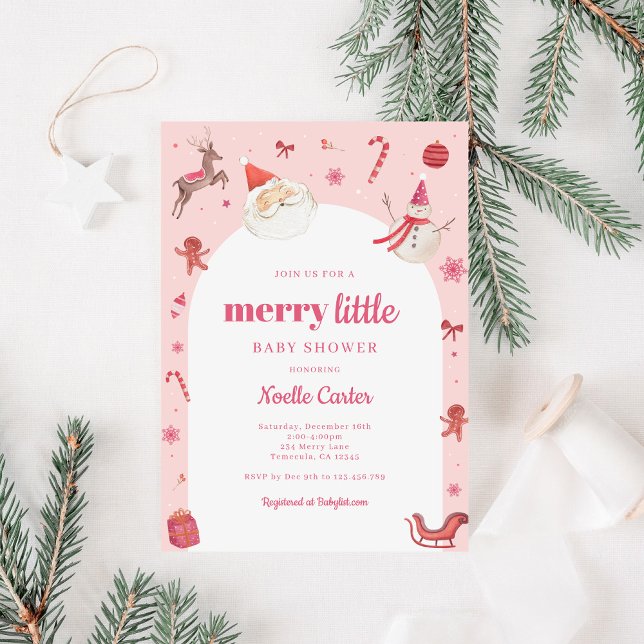 Merry Little Baby Shower Invitation (Merry Little Baby Shower Invitation for Girl Christmas Theme)