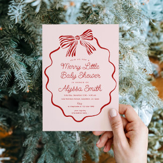 Merry Little Baby Shower Invitation with Red Bow