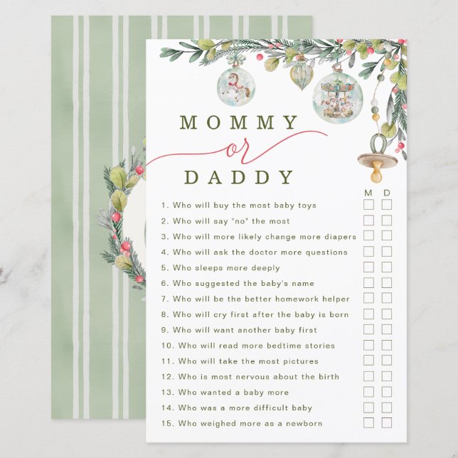 Merry Little Baby Shower Mummy or Daddy Game (Front/Back)