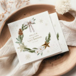 Merry Little Baby Shower Neutral Wreath Napkin<br><div class="desc">Introducing our "Merry Little Baby Shower" napkins, the perfect way to celebrate the upcoming arrival of your little bundle of joy! These napkins feature a charming gender neutral watercolor illustration of a pine twig wreath adorned with a festive bow, snowflakes and white flowers. The theme is perfectly suited for a...</div>