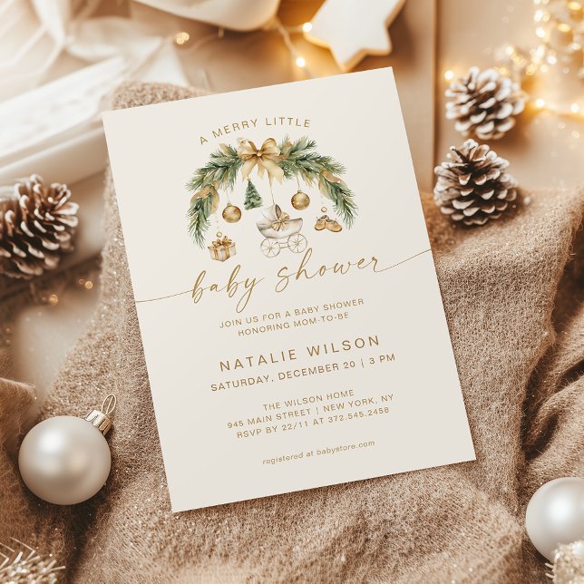 Merry Little Baby Shower Ornament  Gender Neutral Invitation (Creator Uploaded)