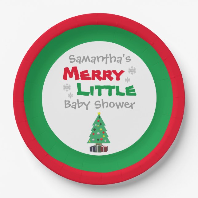 Merry Little Baby Shower Paper Plate (Front)