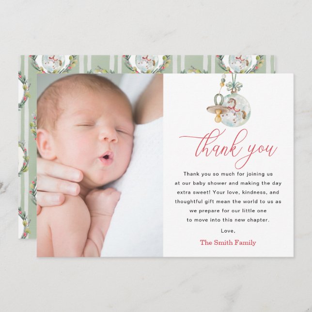 Merry Little Baby Shower Photo Thank You Card (Front/Back)