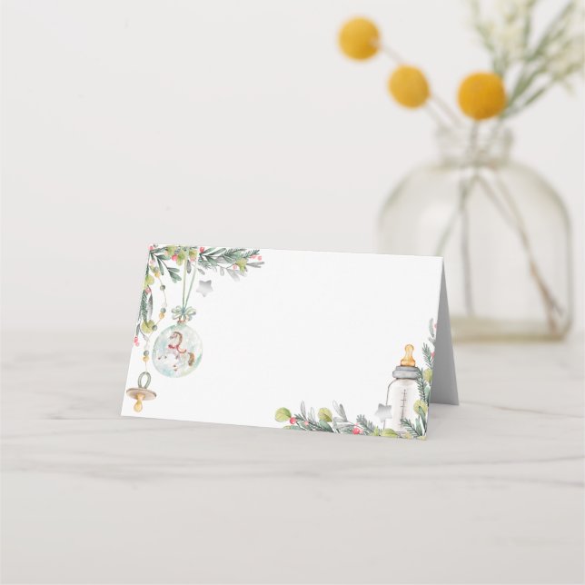 Merry Little Baby Shower Place Card / Food Label (Front)