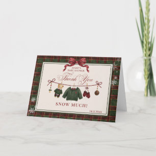Merry Little Baby Shower, Red Green Plaid Bow Thank You Card