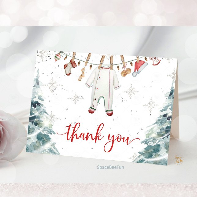 Merry Little Baby Shower  Thank You Card (Merry Little Baby Shower, thank you card, holiday baby shower, Christmas baby shower, winter baby sh)