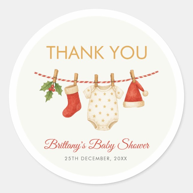 Merry Little Baby Shower Thank You Classic Round Sticker (Front)
