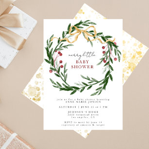 Merry Little Baby Shower Winter Botanical & Gold Invitation
