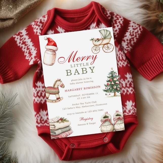 Merry Little Baby Winter Christmas Baby Shower Invitation (Creator Uploaded)