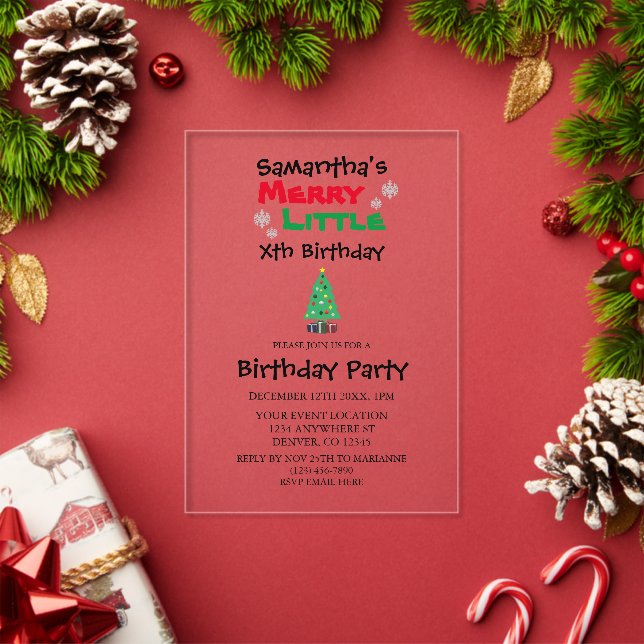 Merry Little Birthday Acrylic Invitations (Insitu (Holiday))