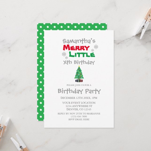 Merry Little Birthday Invitation (Front/Back In Situ)