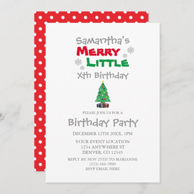 Merry Little Birthday Invitation (Front/Back)