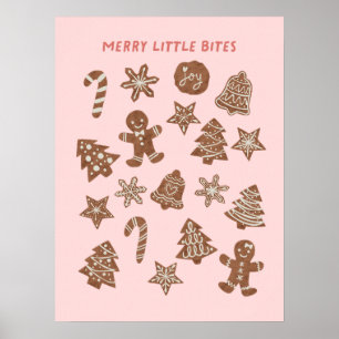Merry Little Bites Christmas Cookies Pink Poster