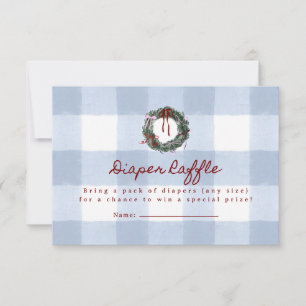 Merry Little Blue Gingham Wreath diaper raffle Invitation