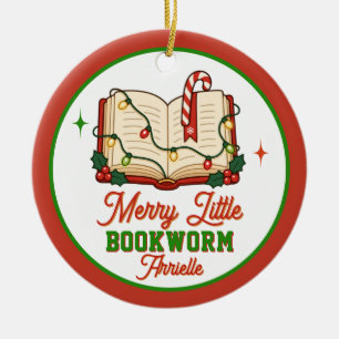 Merry Little Bookworm Reading Christmas Ceramic Tree Decoration